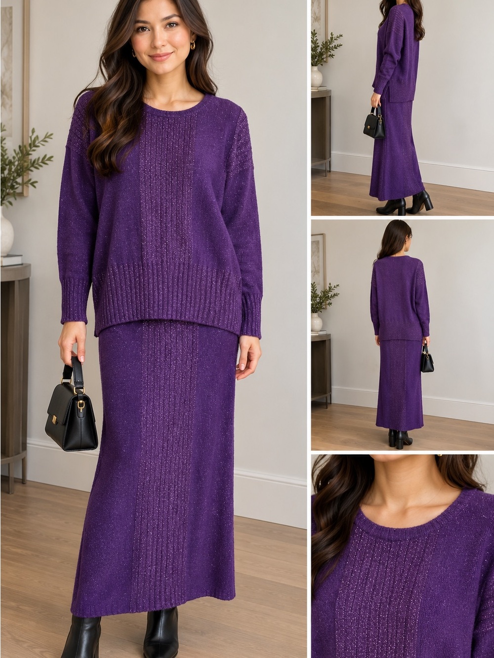 Women’s Purple Knit Maxi Skirt Set by